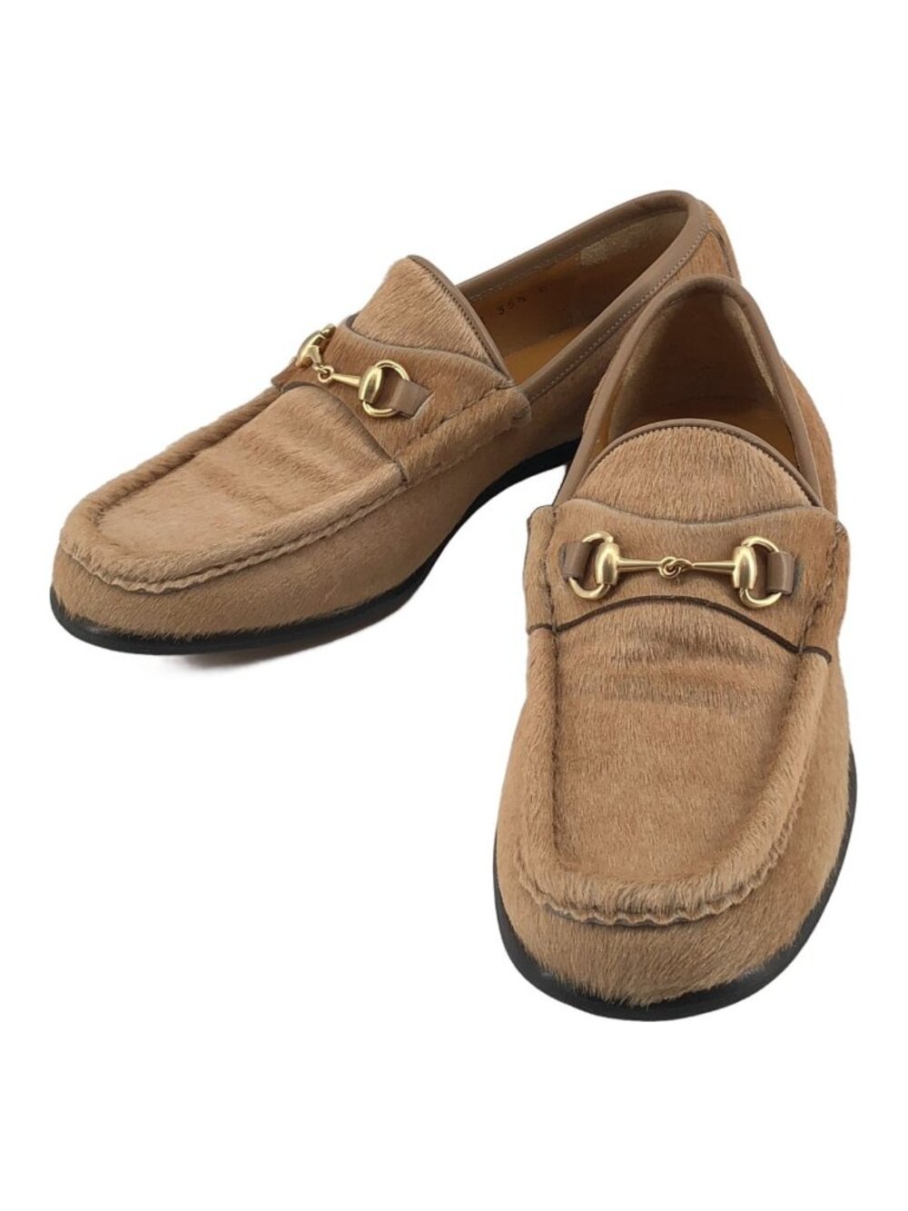 Gucci Calf Hair Horsebit Loafers Beige 35.5